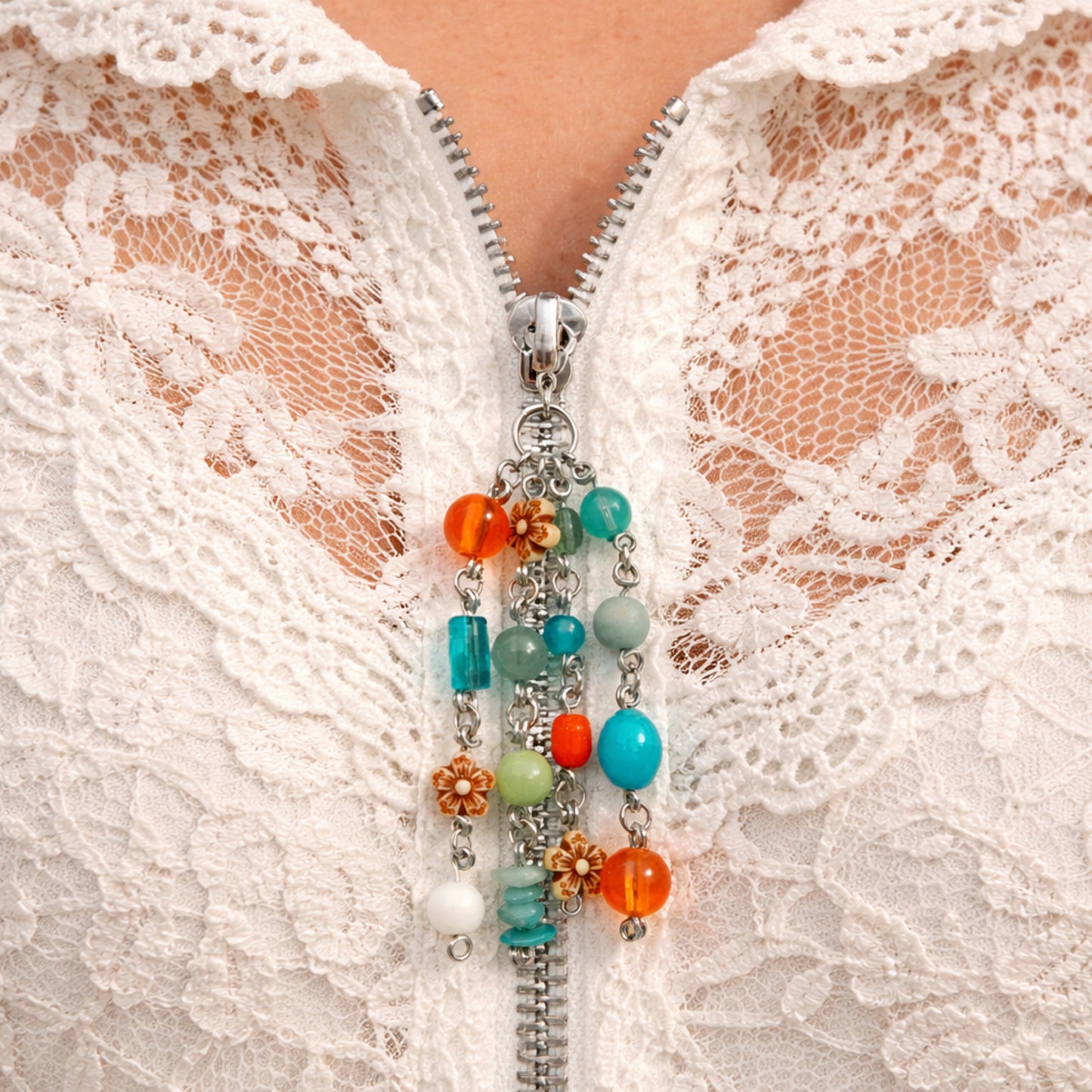 Colorful Beaded Boho Floral Charm | Keychain Bag Charm Zipper Pull