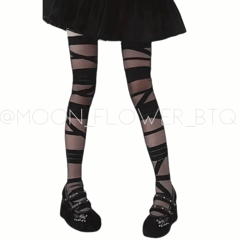 Black Strappy Thigh High Over the Knee Stockings