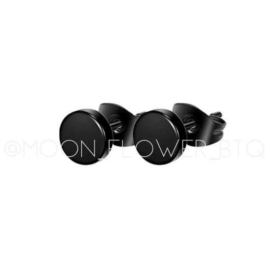 Black Flat Stud Earrings