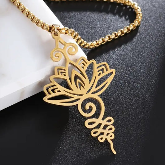 Gold Cutout Lotus Flower Pendant Necklace