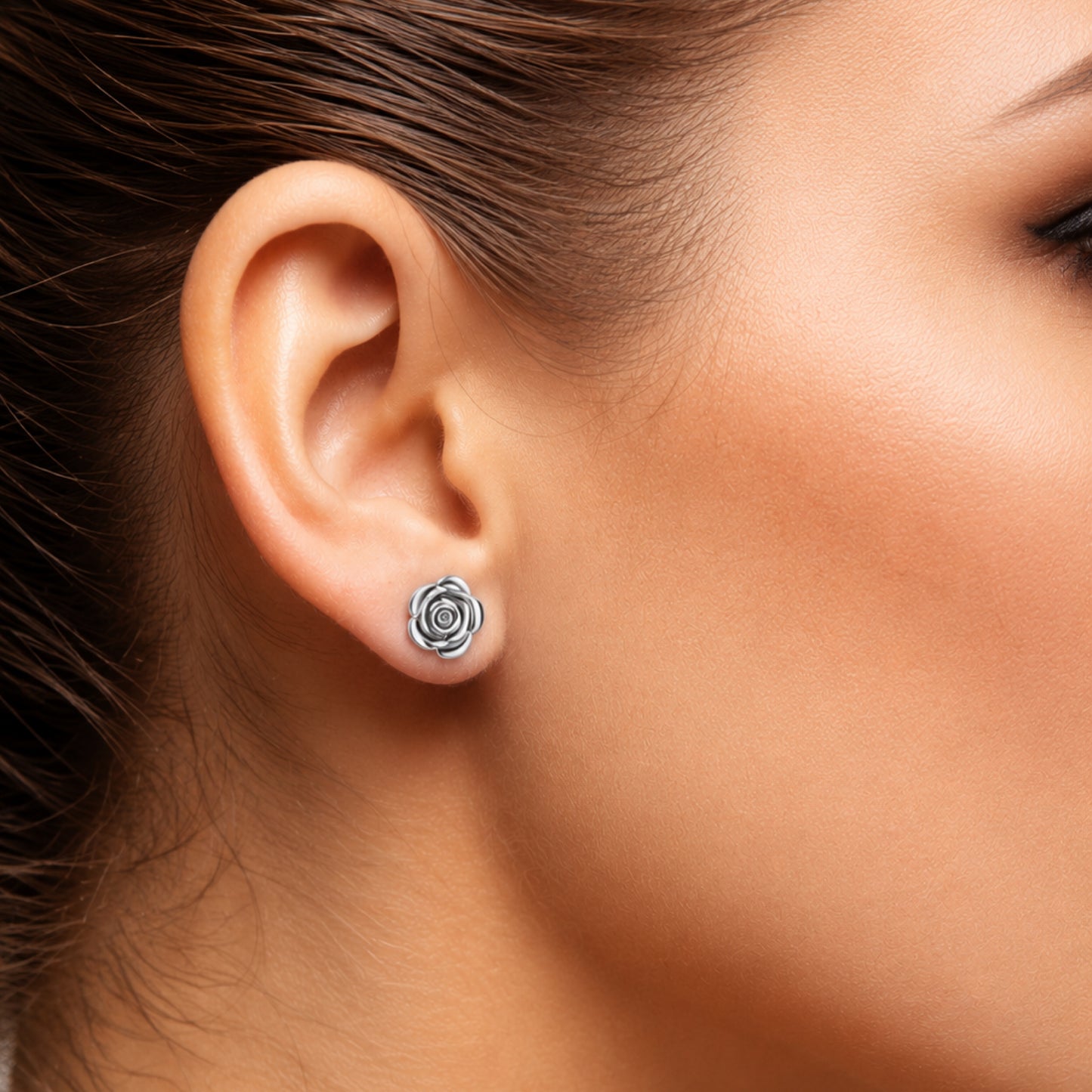 Stainless Steel Rose Bud Barbell Earrings – 18G