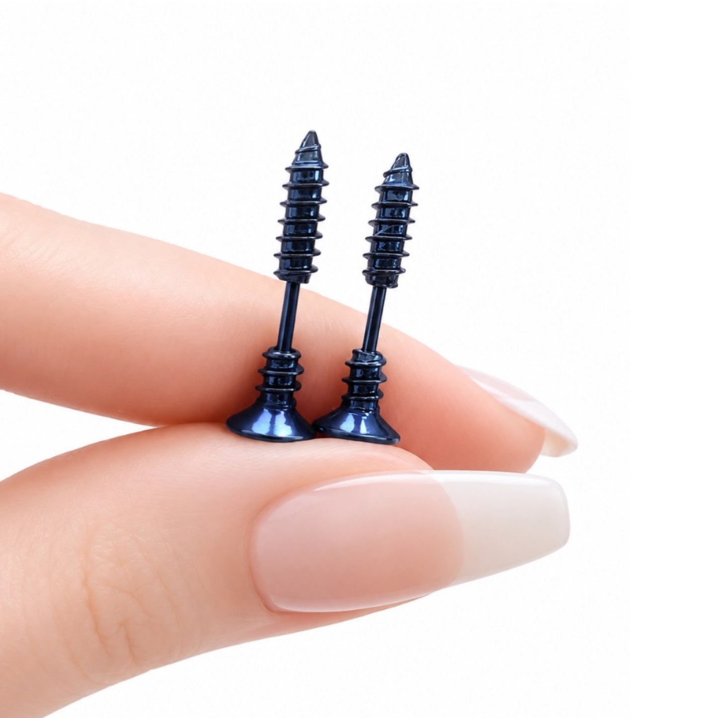Blue Stainless Steel Screw Stud Earrings – 16G