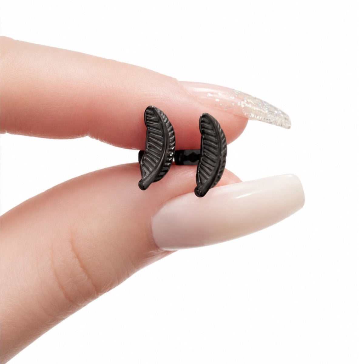 Black Feather Flat Back Stud Earrings