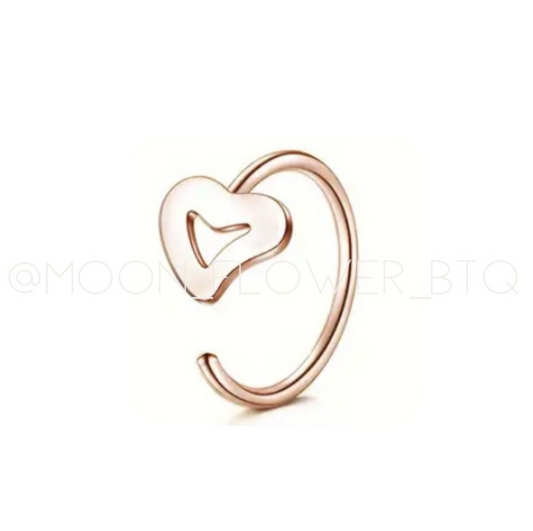 Tiny Rose Gold Heart Cutout Hoop Nose Ring