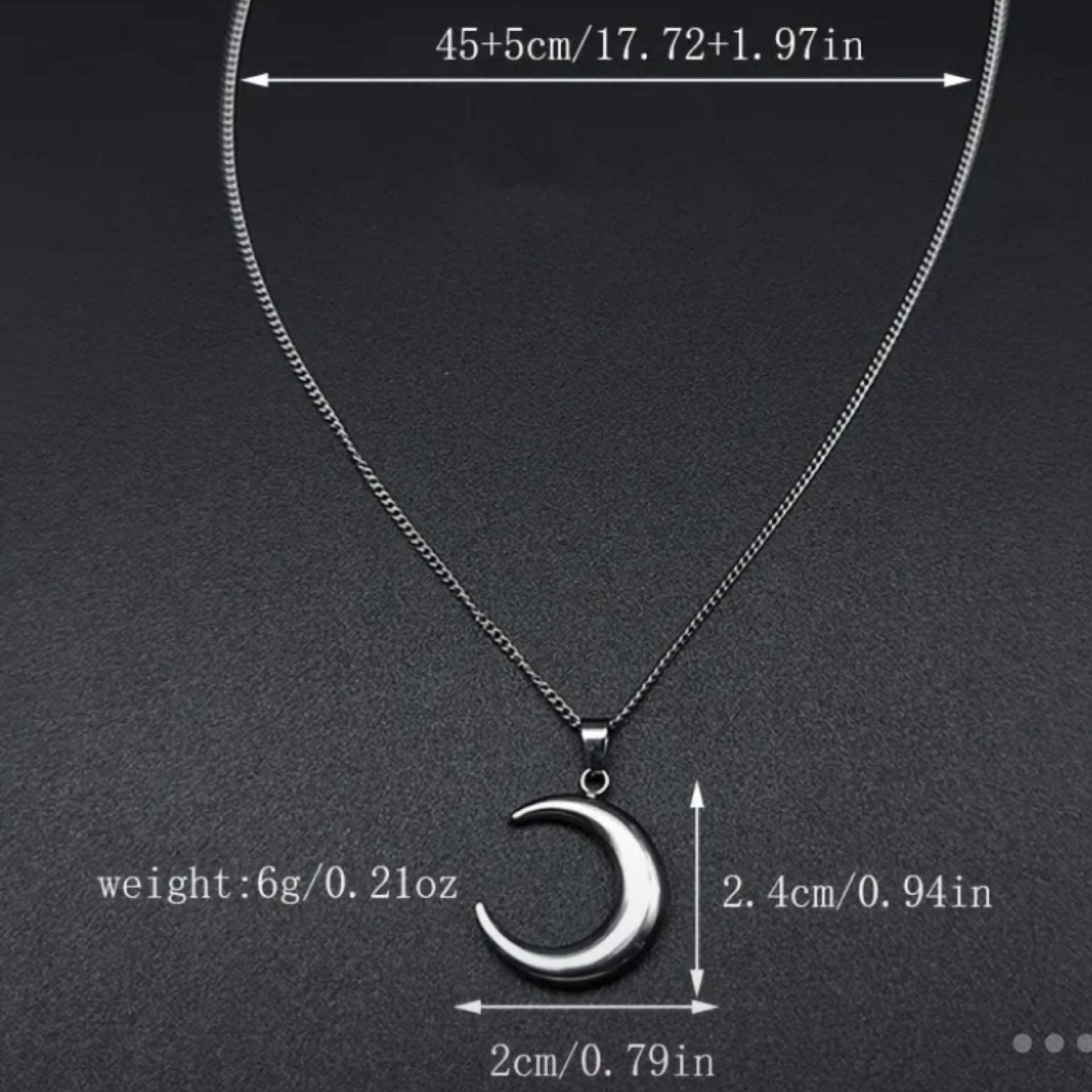 Silver Crescent Moon Pendant Necklace