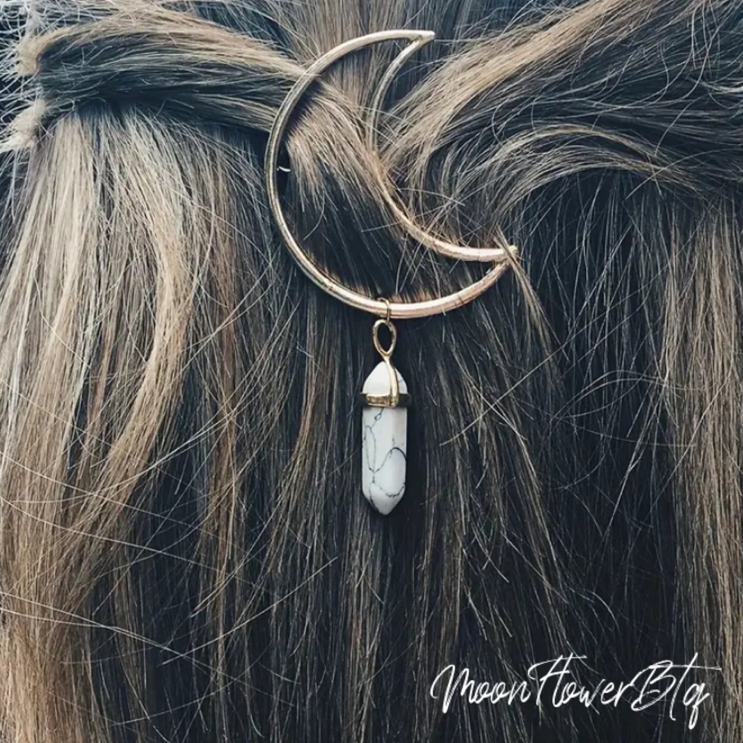 White Crystal Crescent Moon Hair Clip