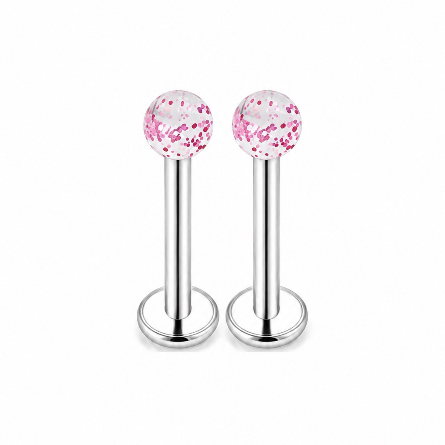 Pink Sparkle Ball Flat Back Stud Earrings - 16G 3mm