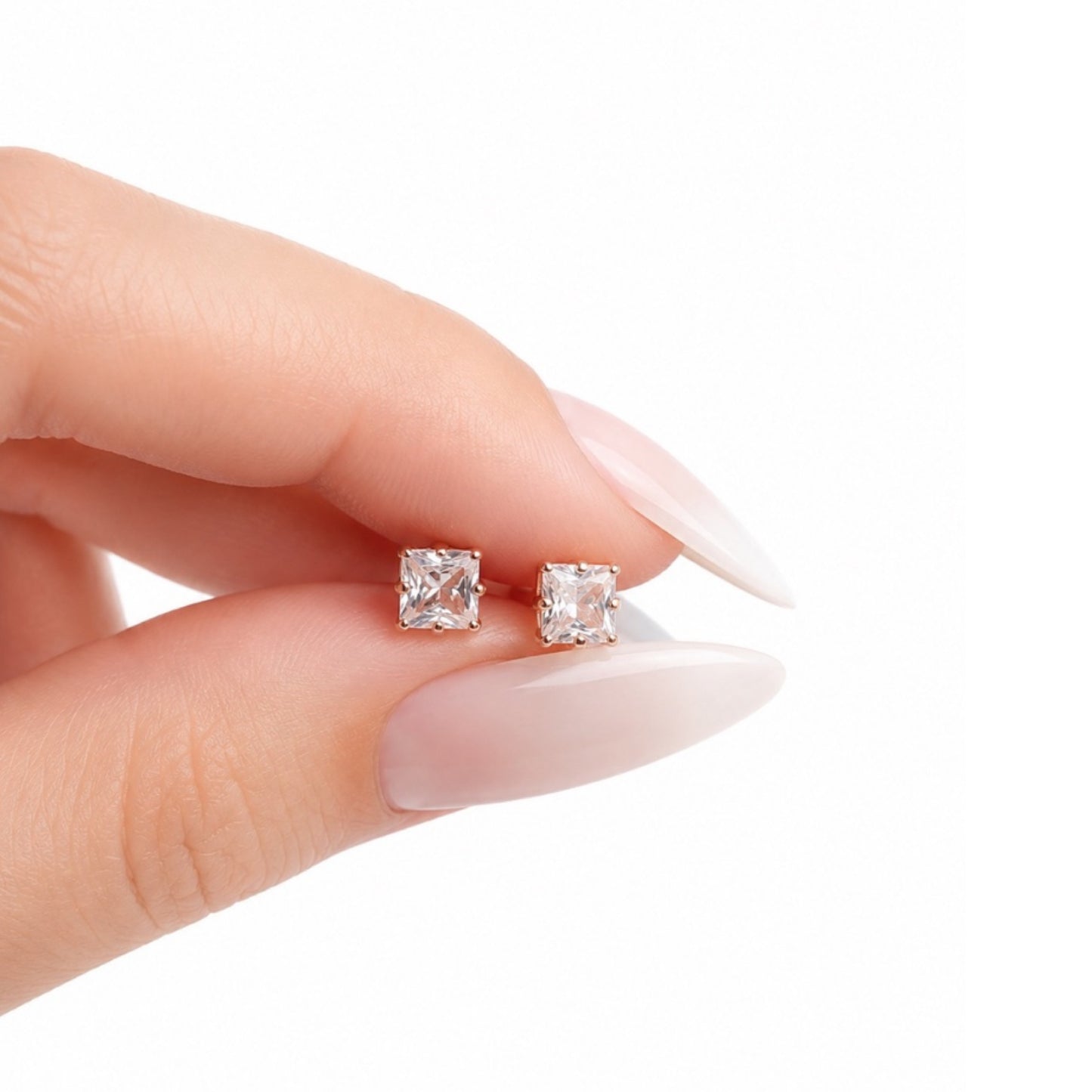 Rose Gold Square CZ Flat Back Stud Earrings