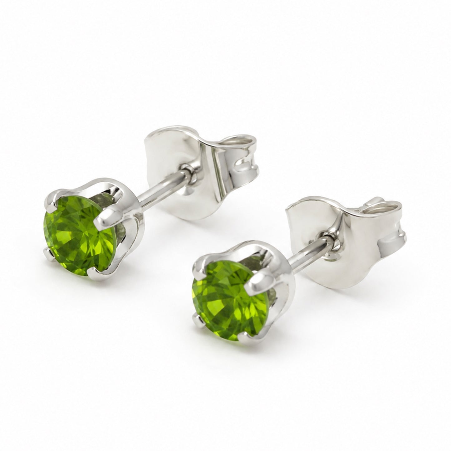Peridot Green CZ Stainless Steel Stud Earrings