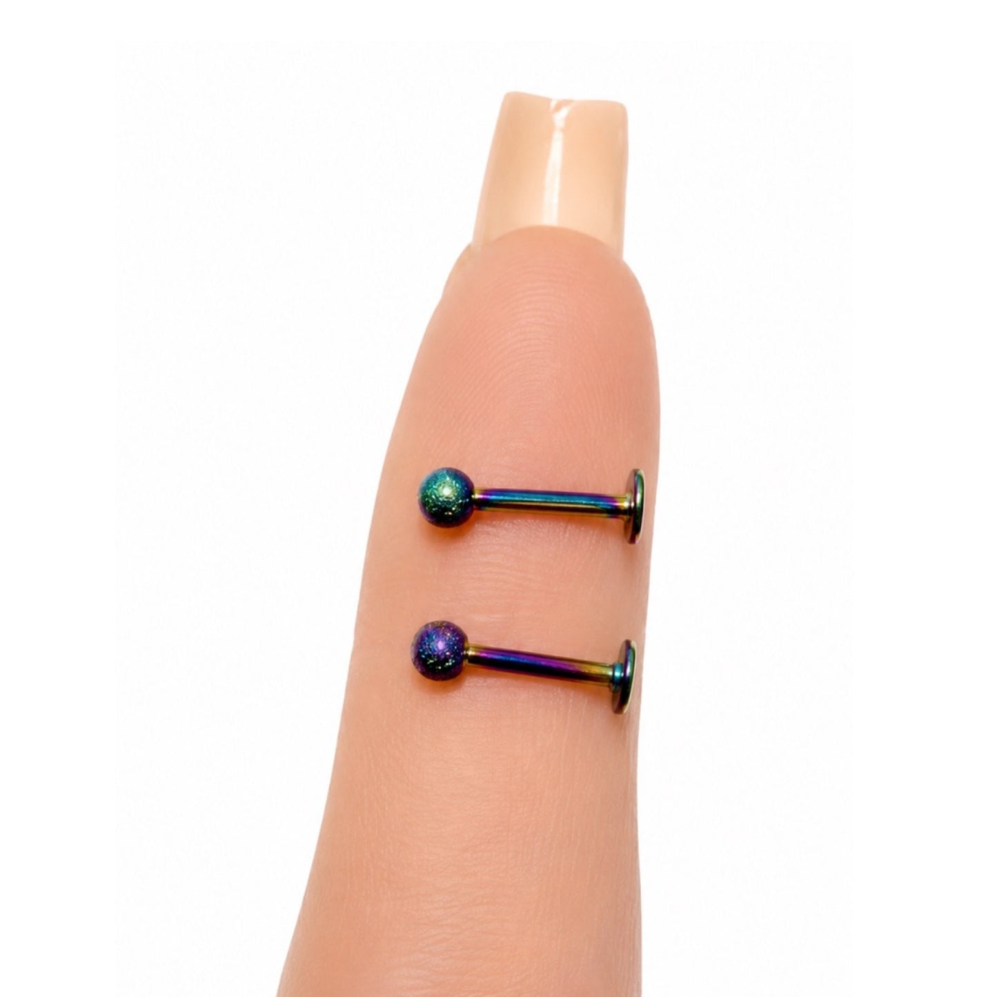 Rainbow Stainless Steel Sandblast Textured Ball Flat Back Stud Earrings