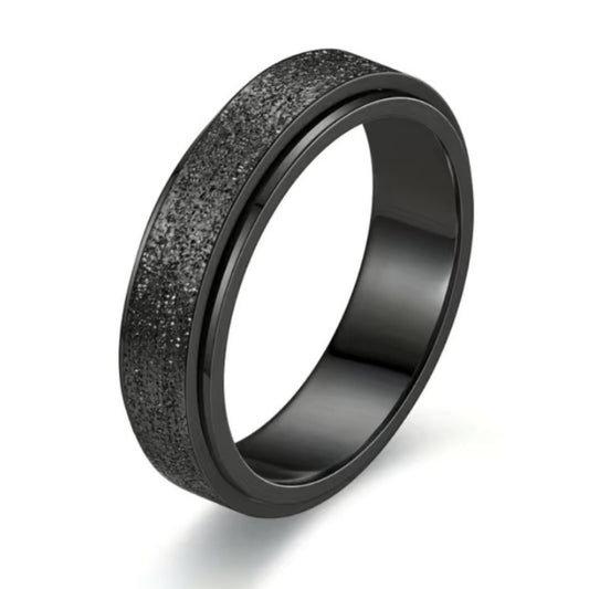 Sparkly Black Stainless Steel Anxiety Fidget Spinner Ring