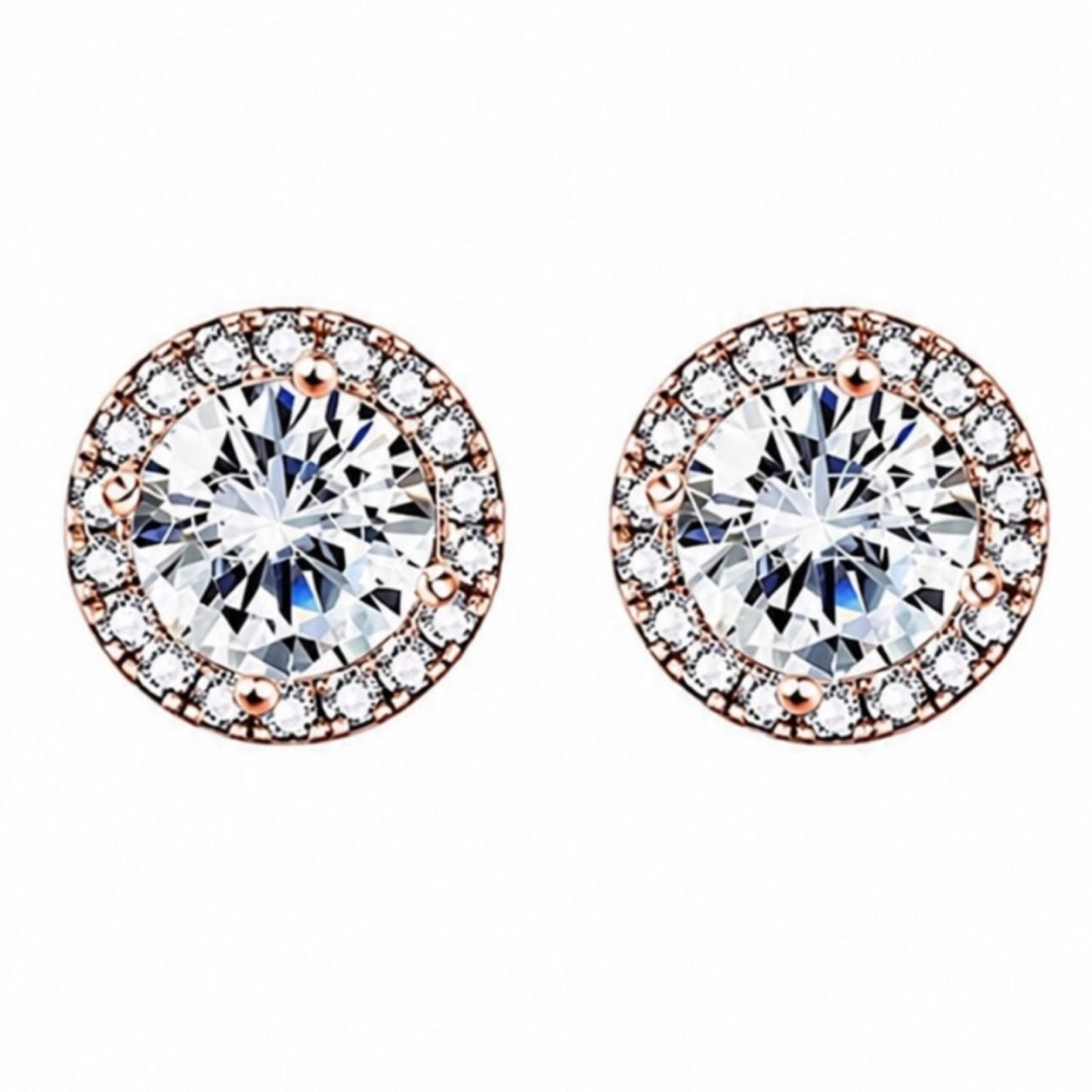 Rose Gold CZ Halo Stud Earrings