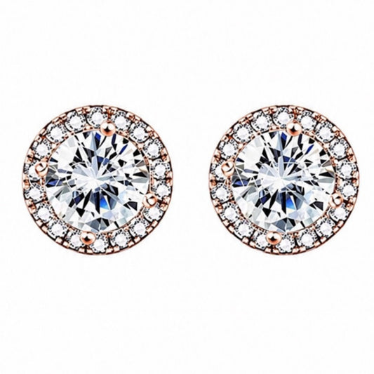 Rose Gold CZ Halo Stud Earrings
