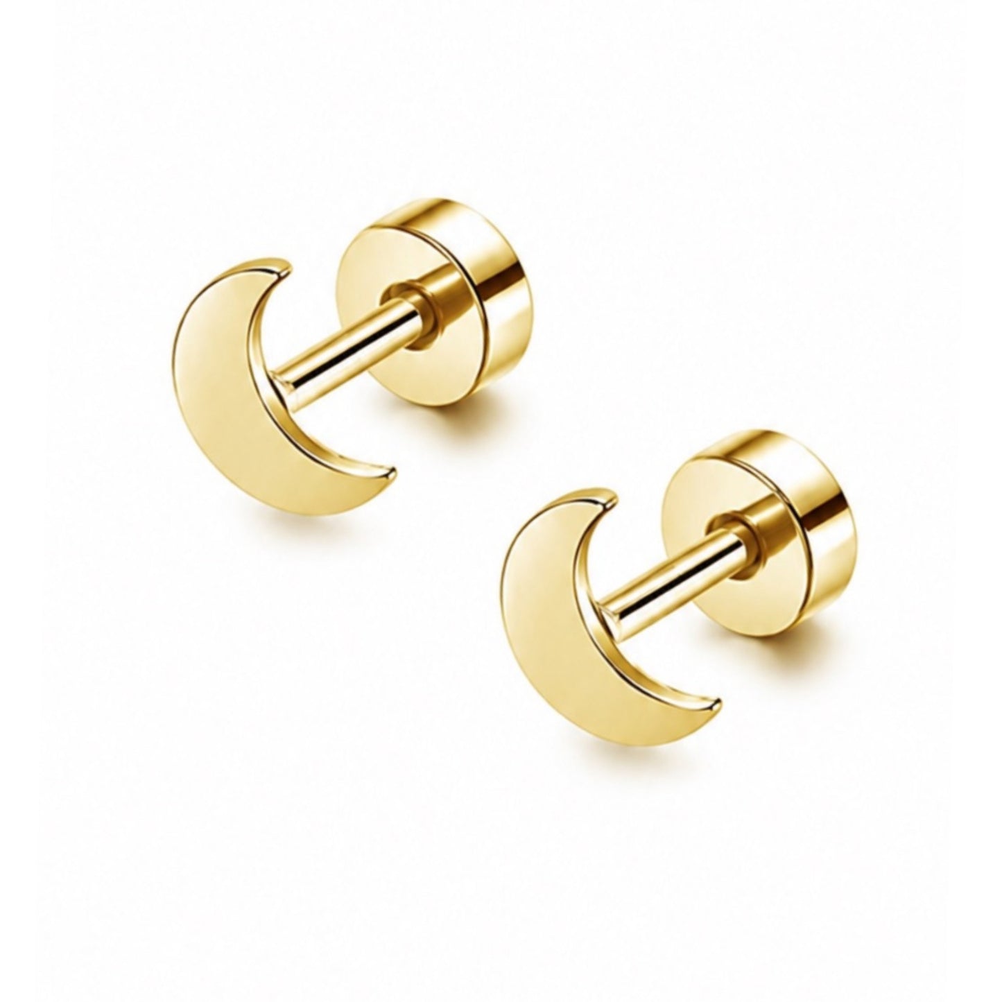 Gold Crescent Moon Flat Back Stud Earrings