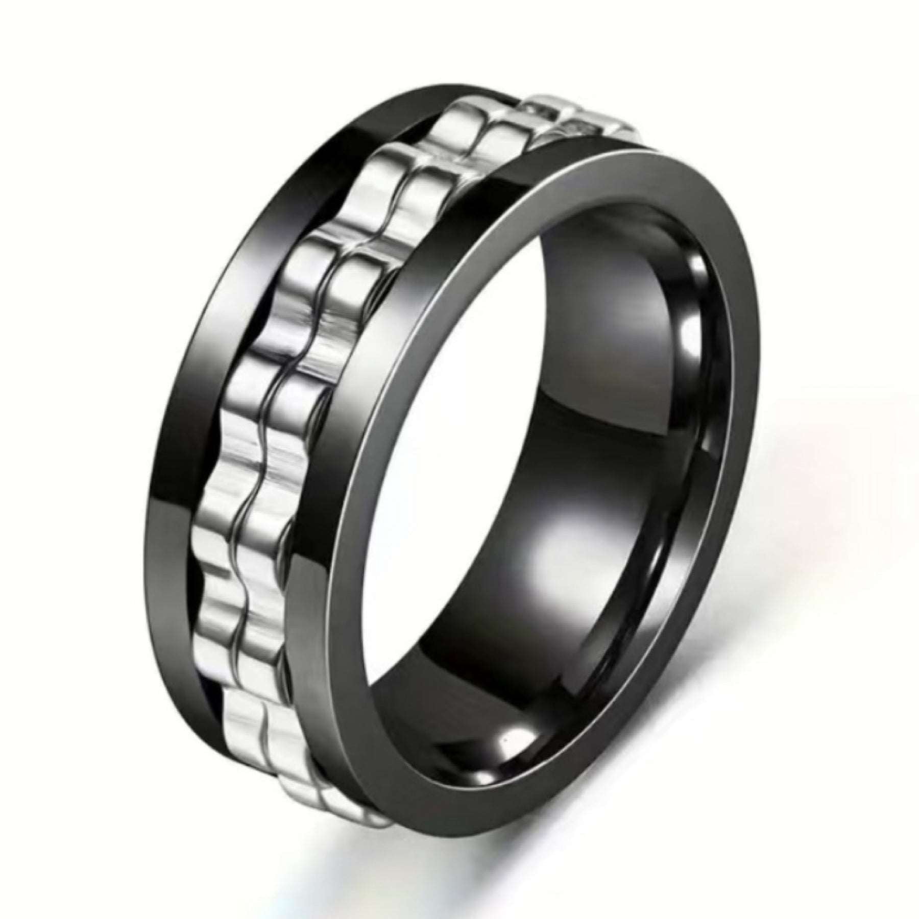 Black & Silver Spinning Gears Anxiety Fidget Ring