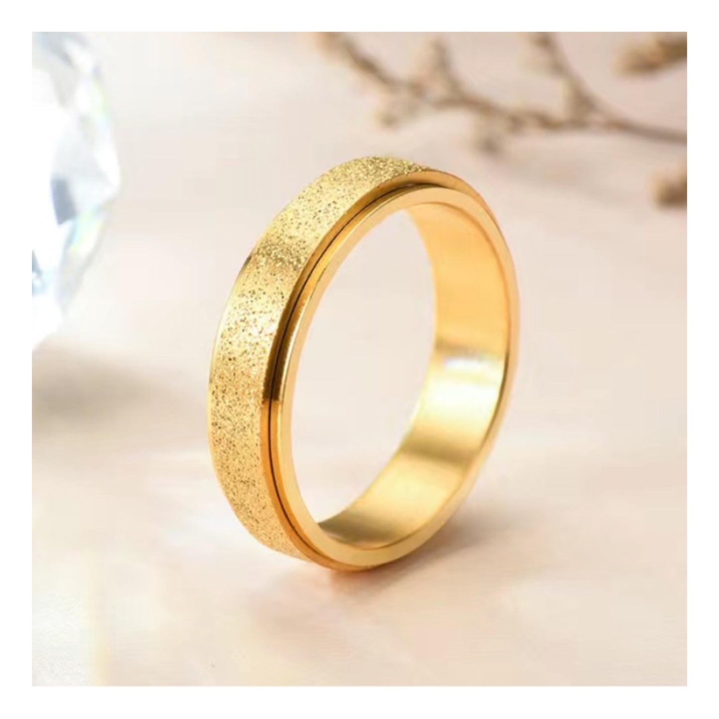 Sparkly Gold Stainless Steel Anxiety Fidget Spinner Ring