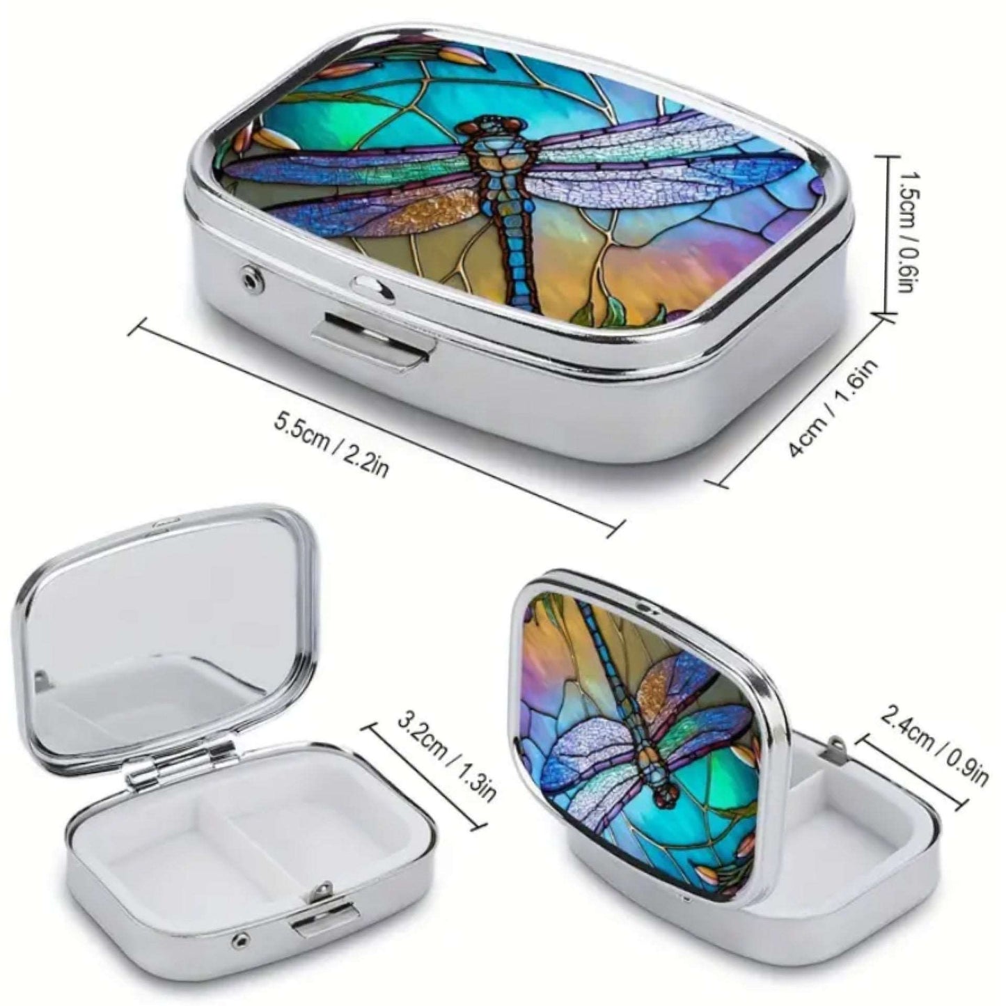 Colorful Dragonfly Pill Case Travel Container