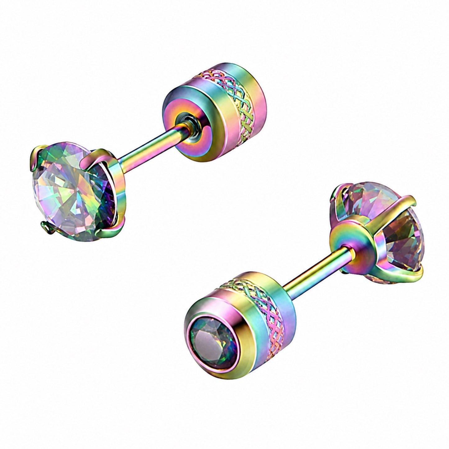Rainbow CZ Double Ended Stud Earrings