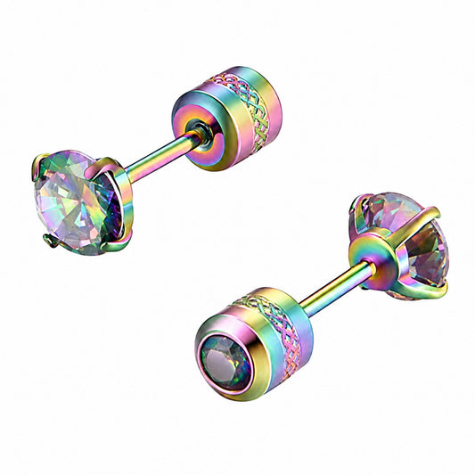 Rainbow CZ Double Ended Stud Earrings
