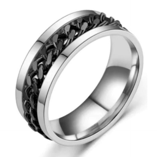 Stainless Steel Black Chain Spinner Ring