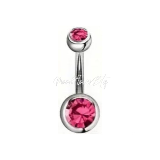 Pink CZ Navel Belly Button Ring