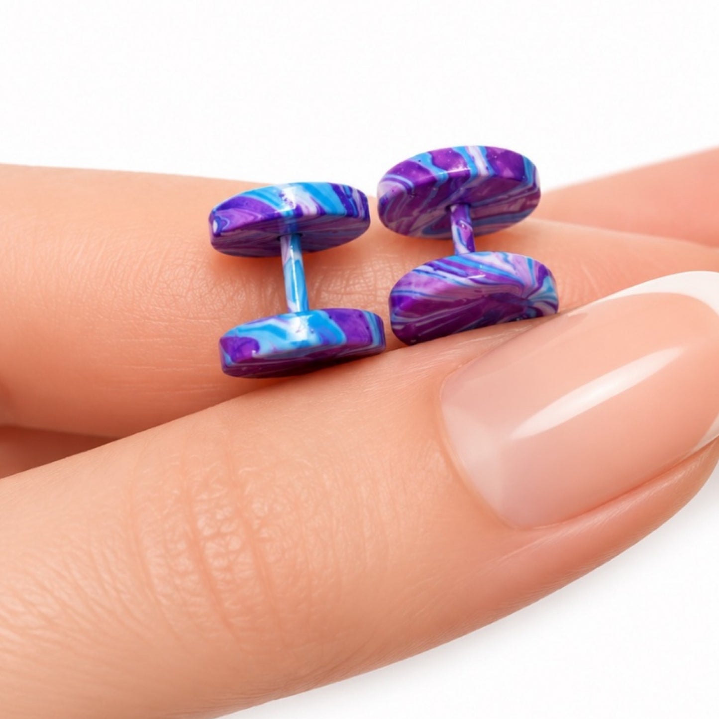 Blue Purple Marble Faux Gauge Fake Plug Earrings – 16G 10mm