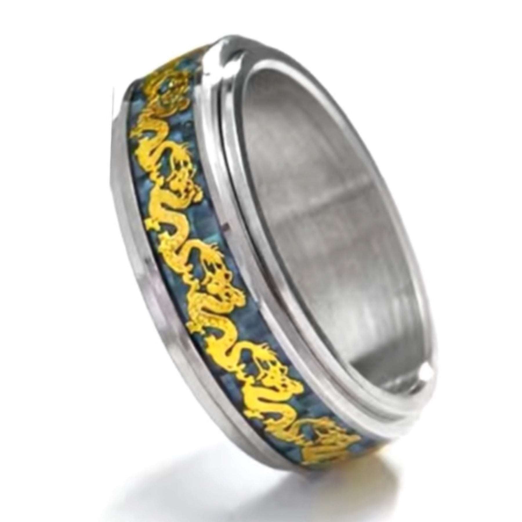 Blue & Gold Carbon Fiber Dragon Anxiety Fidget Spinner Ring