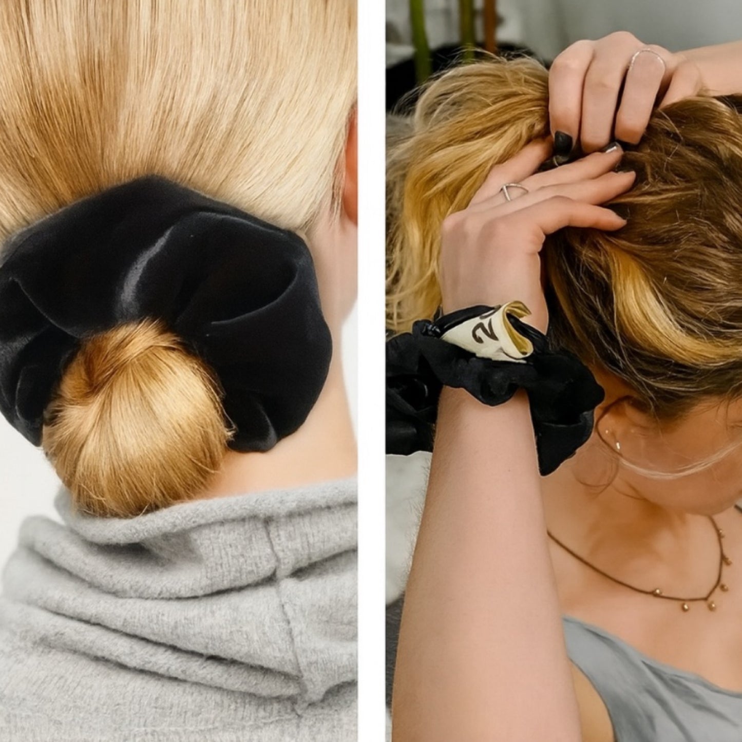 Black Velvet Hidden Pocket Zipper Scrunchie Hair Tie