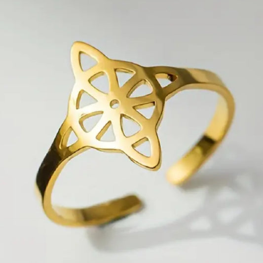 Gold Boho Mandala Cuff Ring