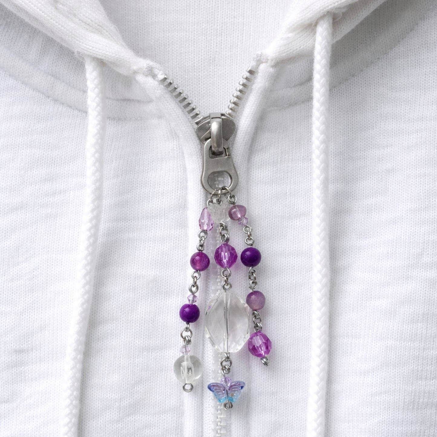 Purple Butterfly Beaded Charm - Keychain Bag Charm Zipper Pull