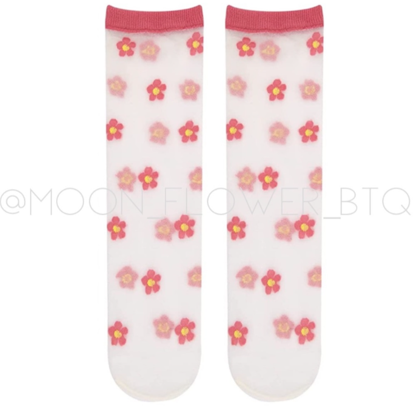 Pink Trendy Summer Floral Mesh Daisy Flower Socks