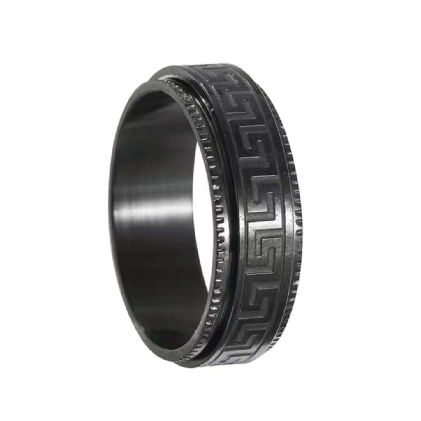 Black Greek Key Stainless Steel Anxiety Fidget Spinner Ring