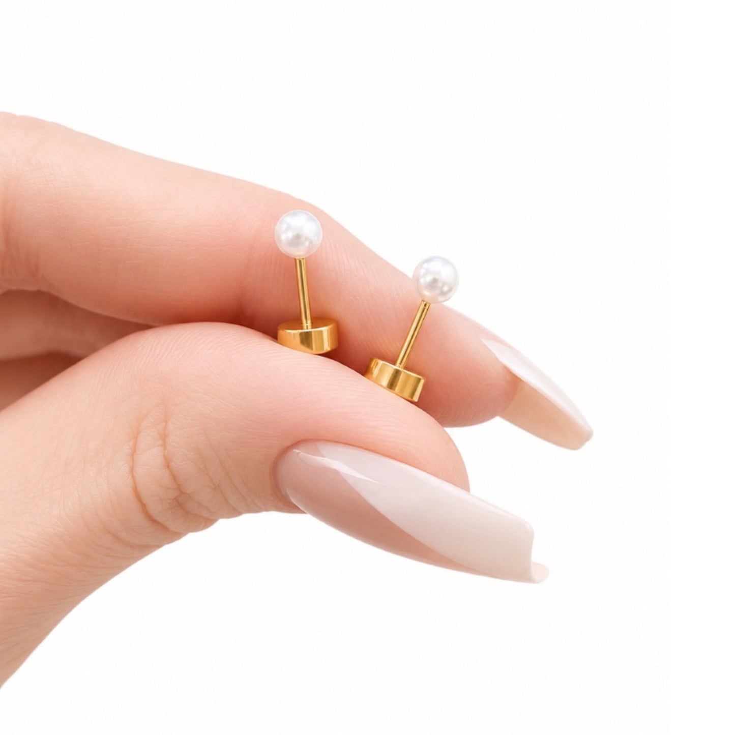 Pearl Flat Back Stud Earrings - 4mm