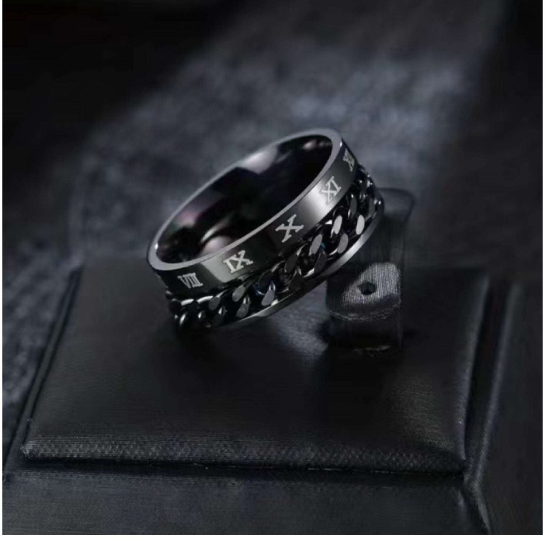 Black Roman Numeral Chain Anxiety Fidget Spinner Ring