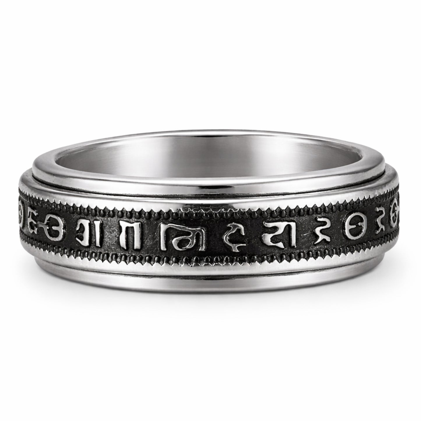 Stainless Steel Symbol Script Spinner Ring