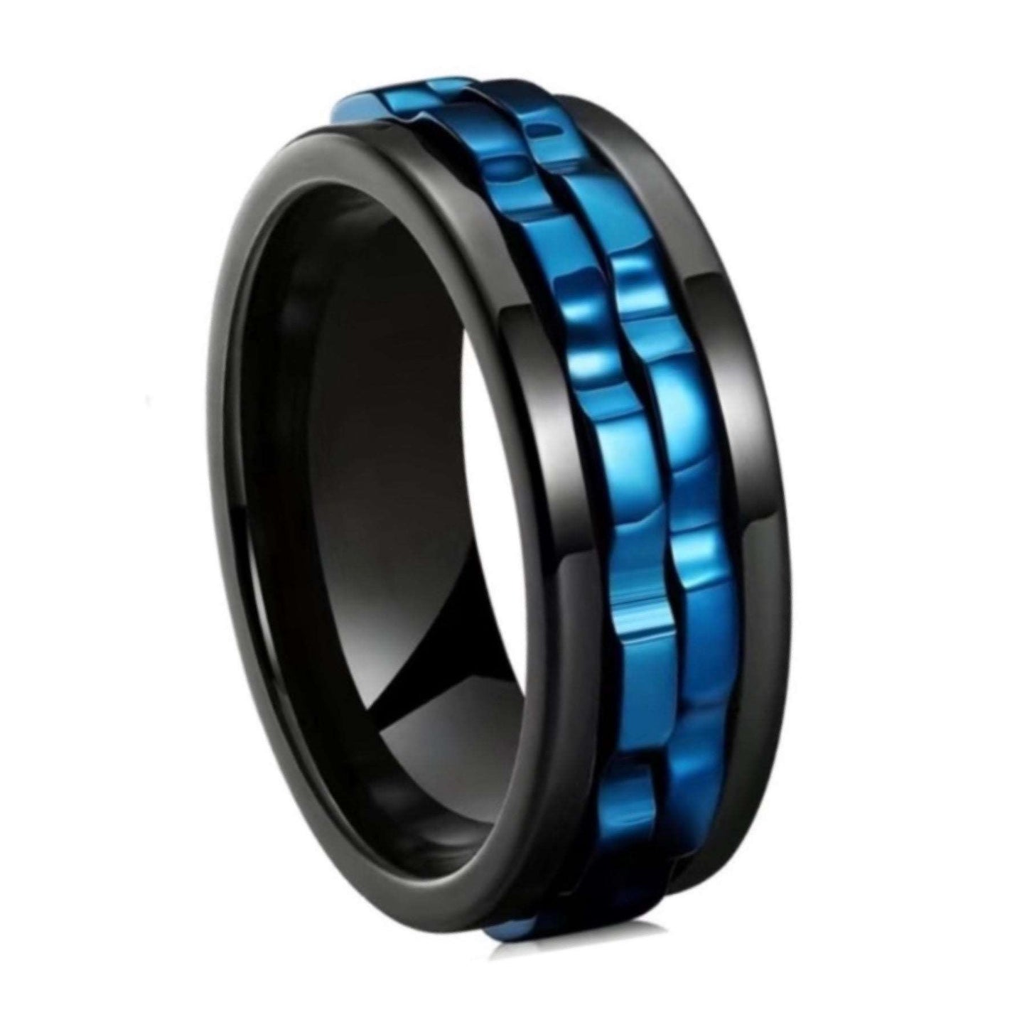 Black & Blue Spinning Gears Anxiety Fidget Ring