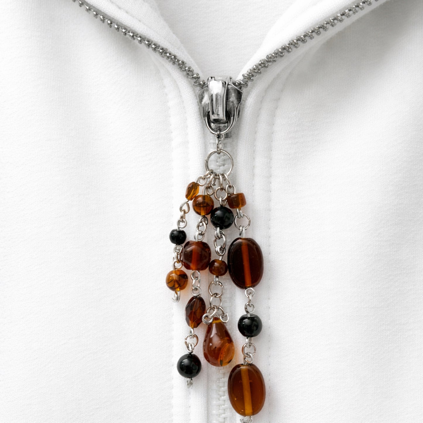 Amber Brown & Black Beaded Charm - Keychain Bag Charm Zipper Pull