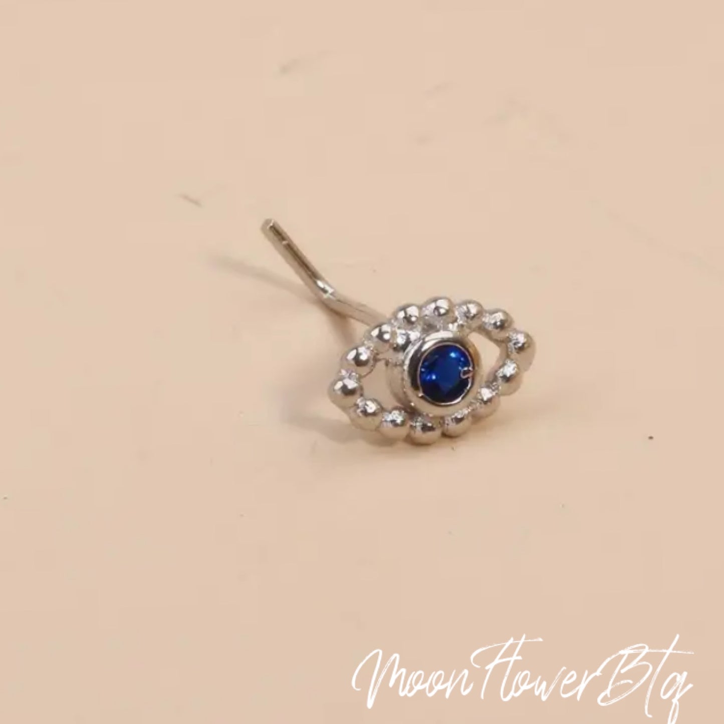 Silver Evil Eye L Shaped Nose Ring