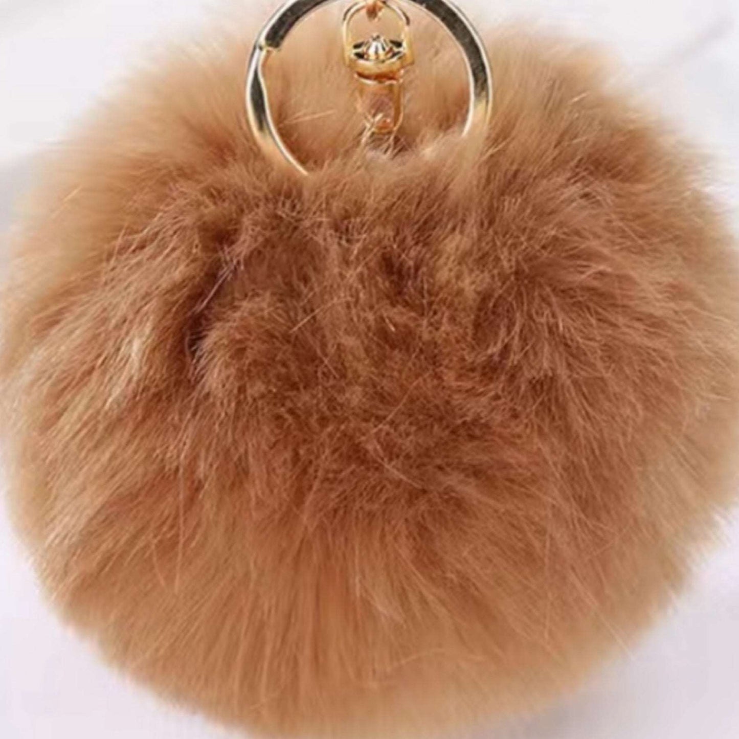 Khaki Soft Faux Fur Pom Pom Keychain Bag Charm