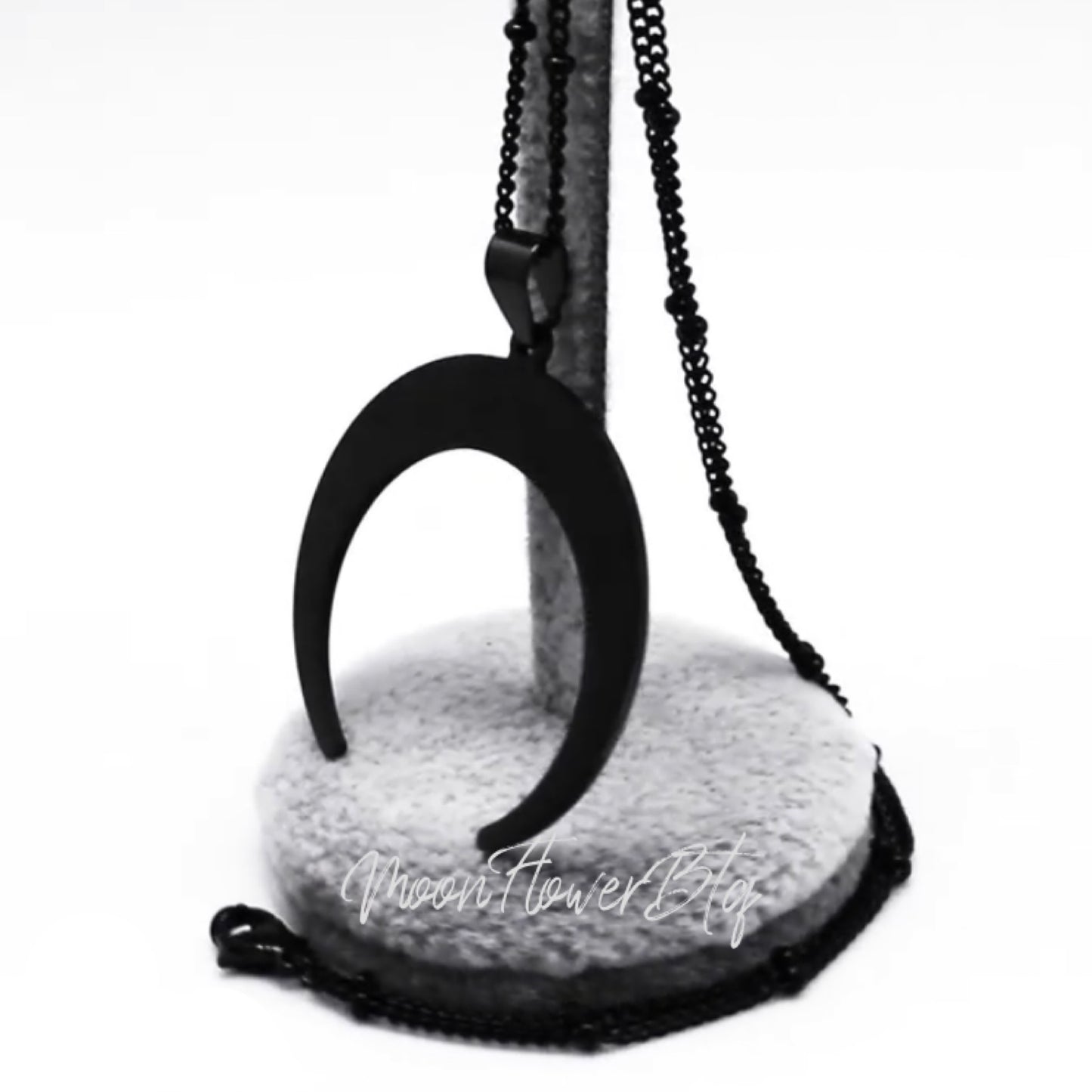 Large Black Goth Moon Pendant Necklace