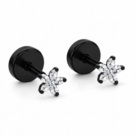 Tiny Flower CZ Flat Back Stud Earrings