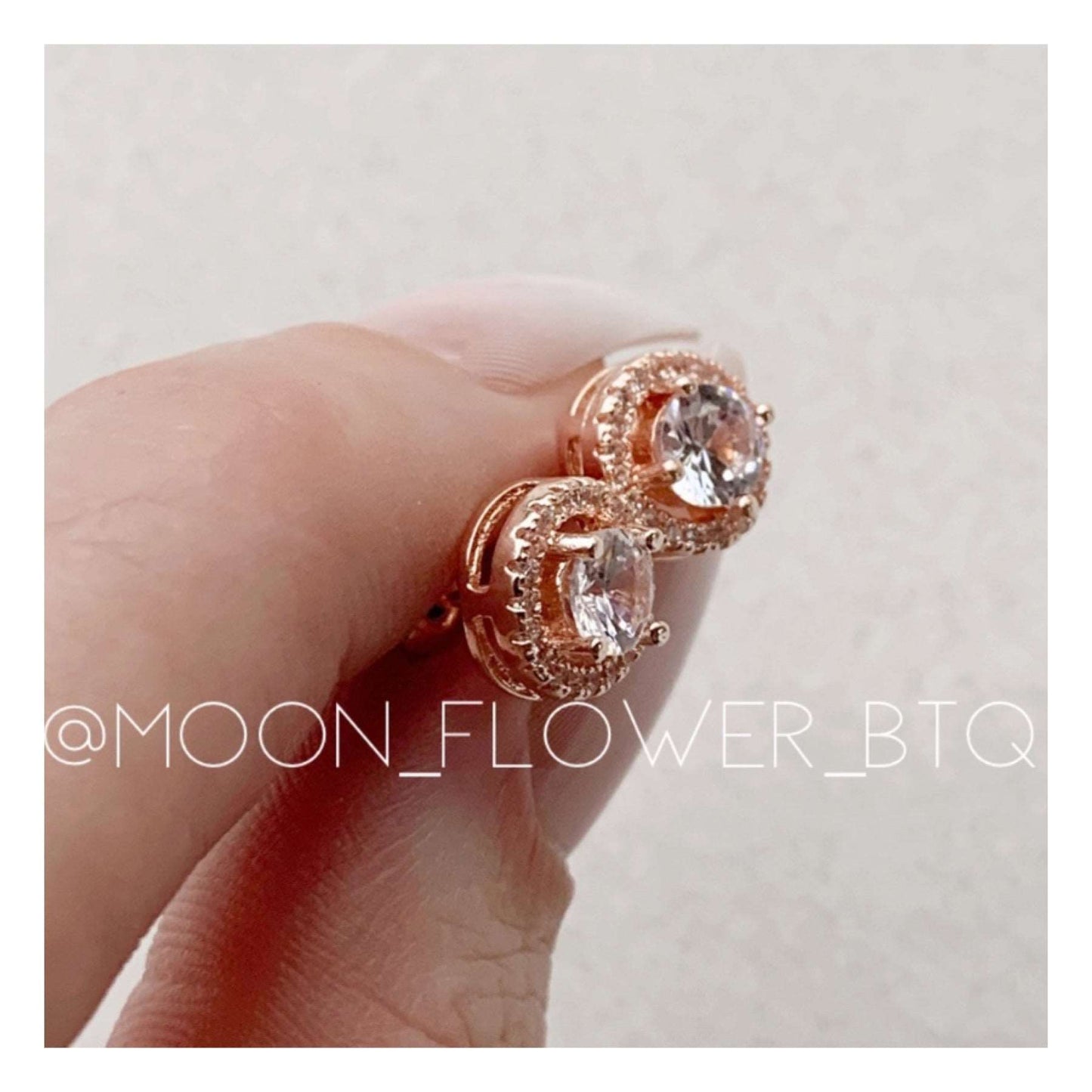 18k Rose Gold Halo Round CZ Earrings