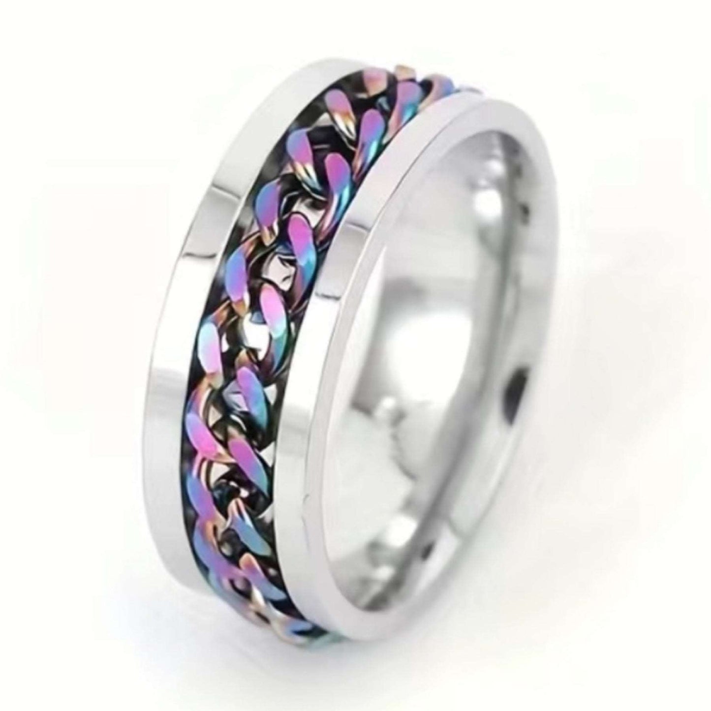 Rainbow Chain Stainless Steel Anxiety Fidget Spinner Ring