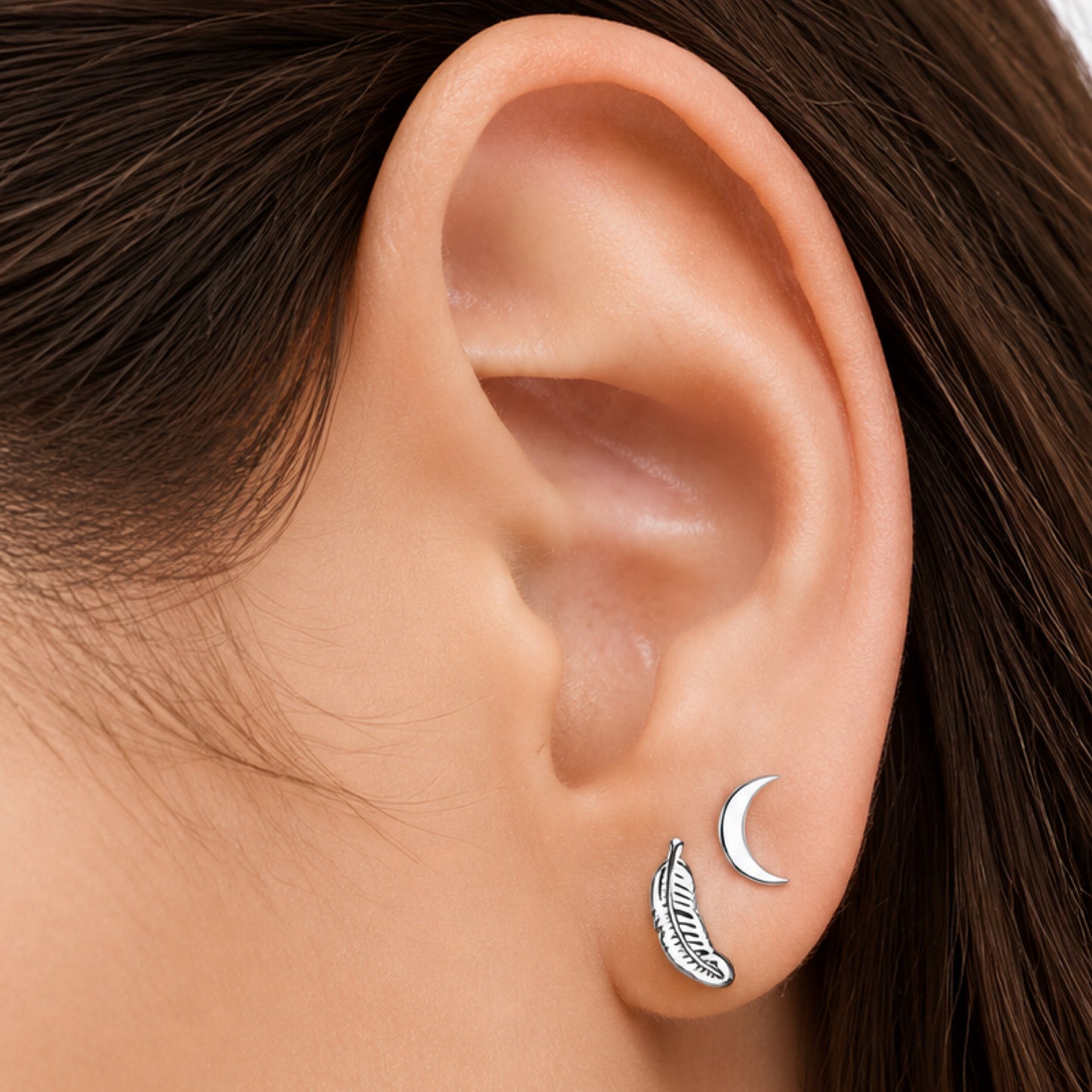 Stainless Steel Feather Flat Back Stud Earrings