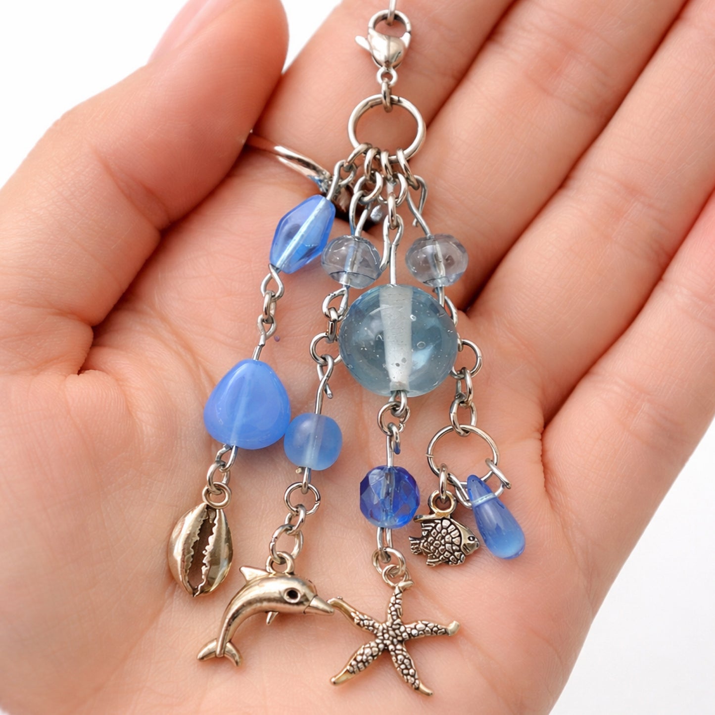 Ocean Dolphin Starfish Beaded Charm | Keychain Lip Balm Charm