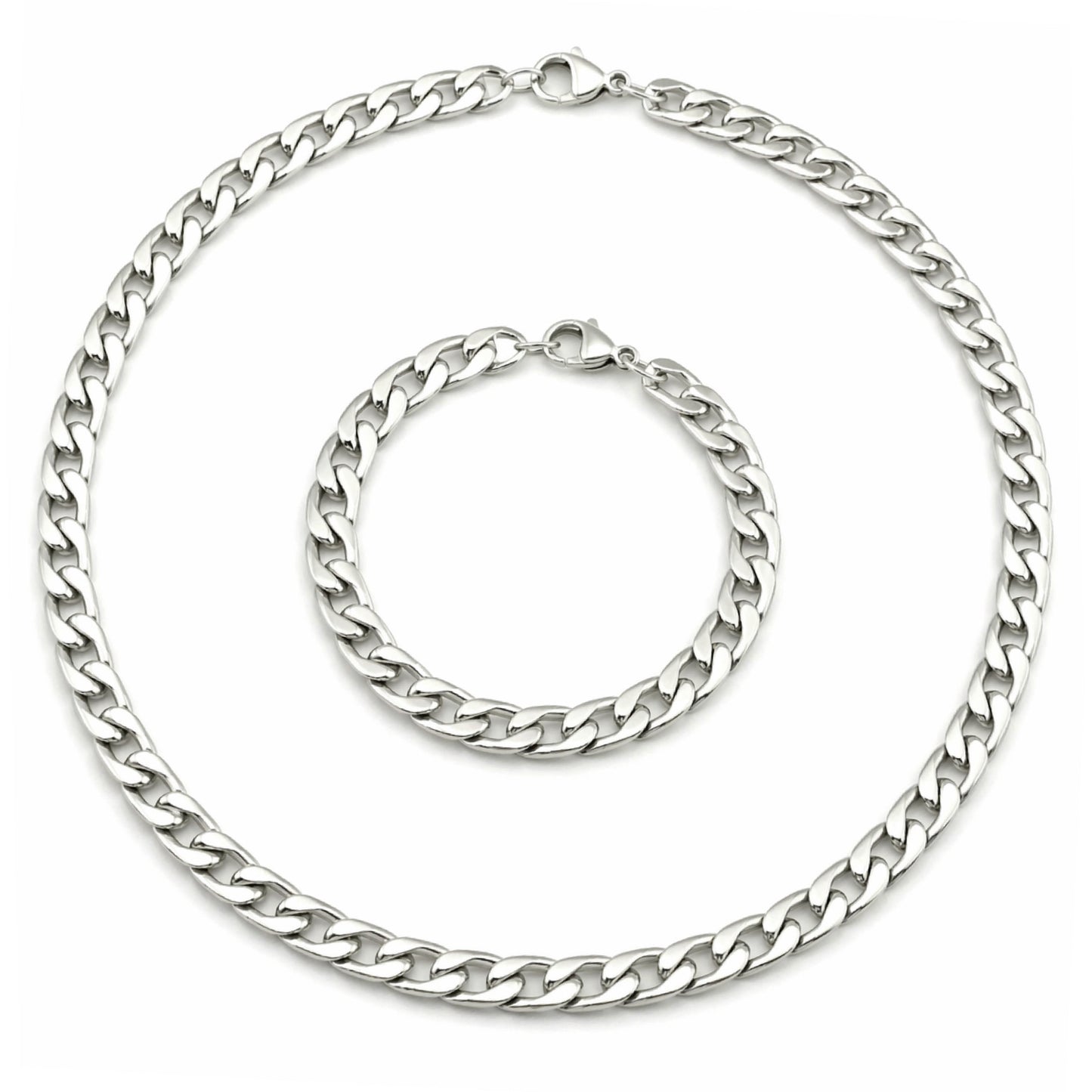 Stainless Steel Cuban Link Necklace & Bracelet Set – 20” Chain + 8” Bracelet