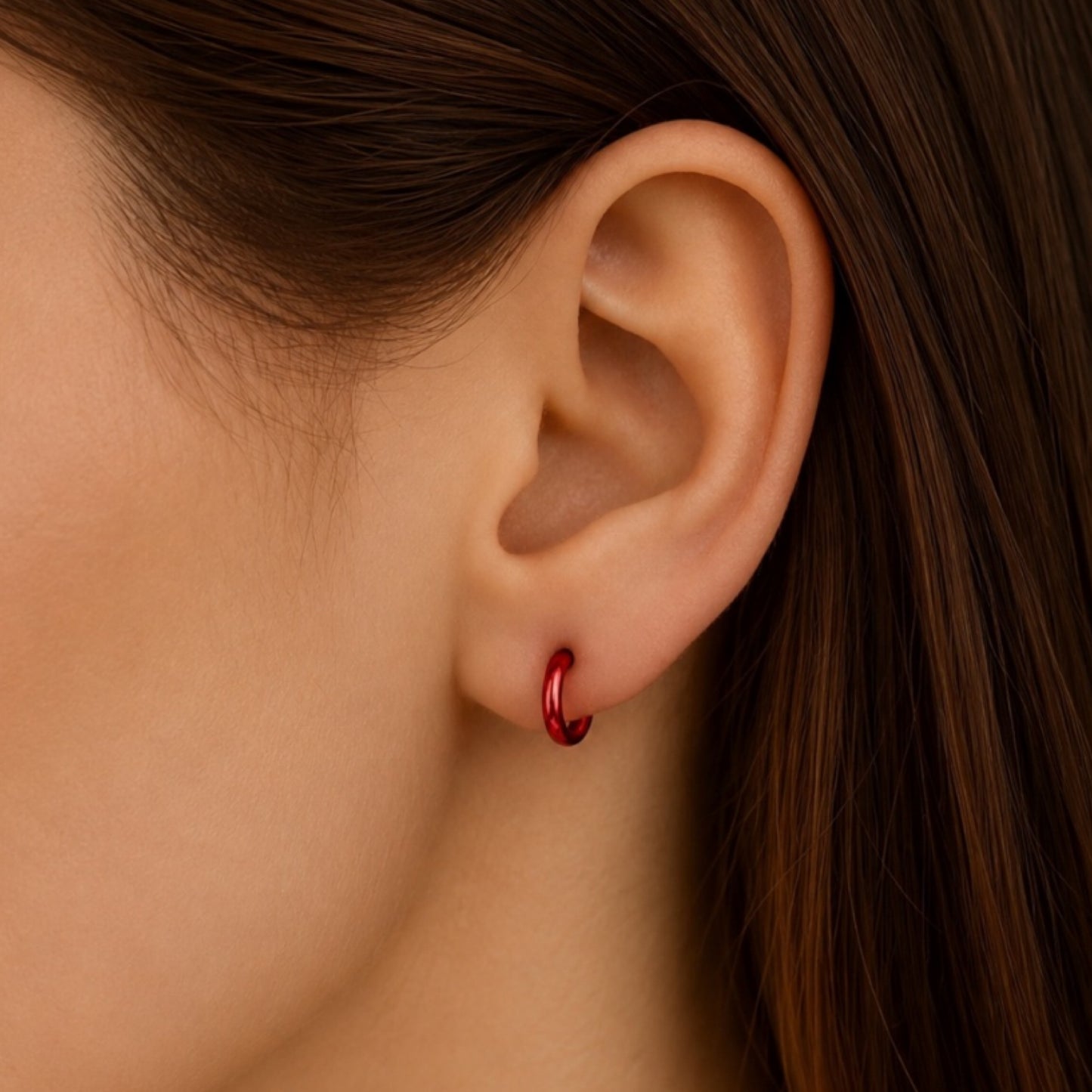 Red Huggie Hoop Earrings 8mm