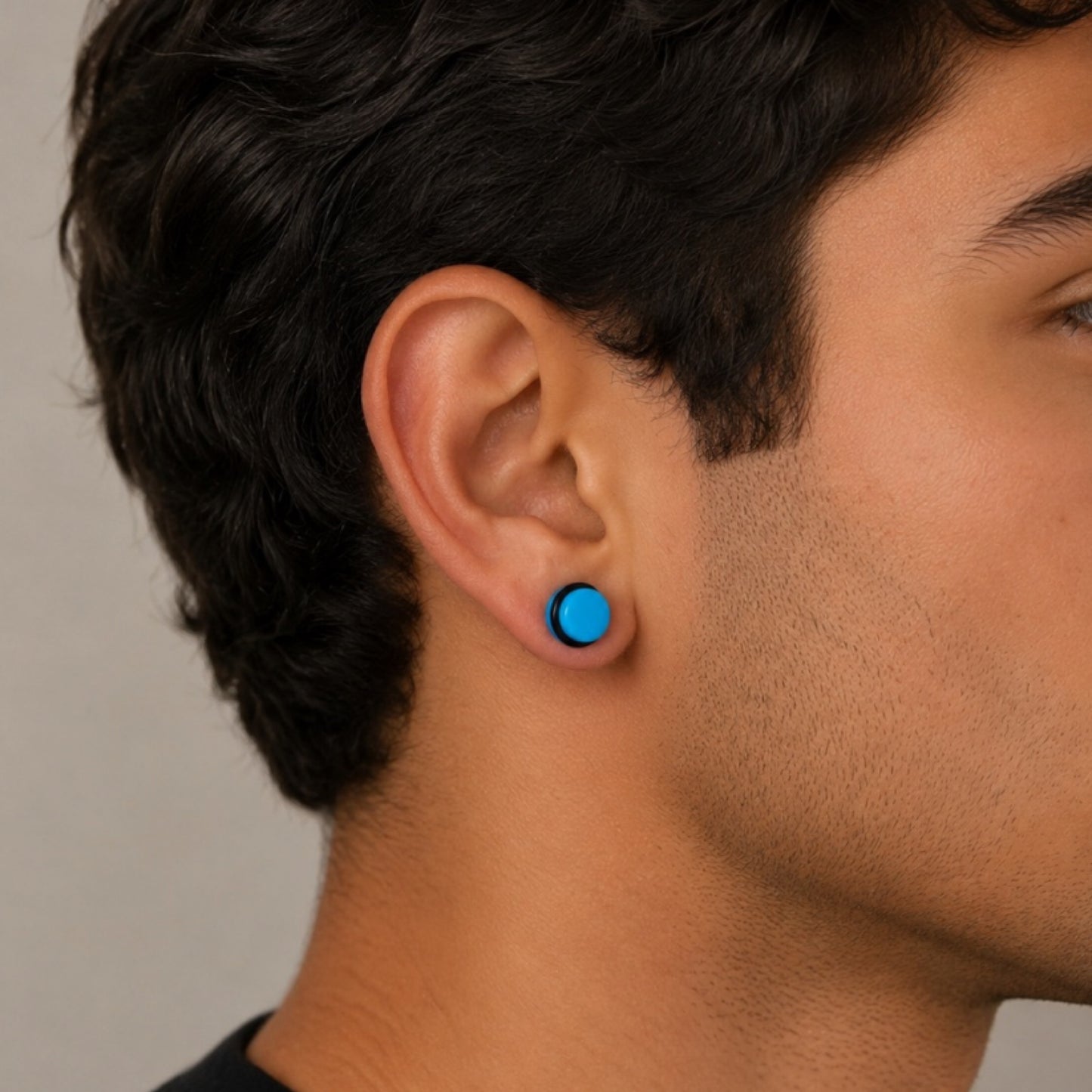 Blue Faux Gauge Fake Plug Stud Earrings – 18G 8mm