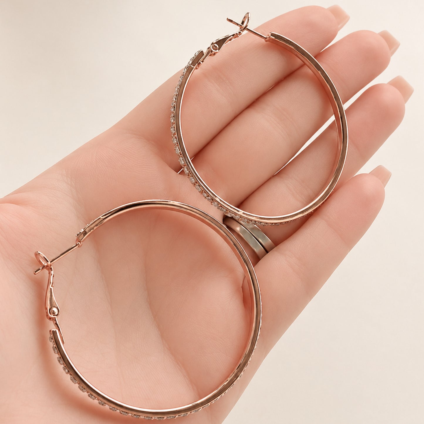 Large 60mm Rose Gold CZ Hoop Earrings