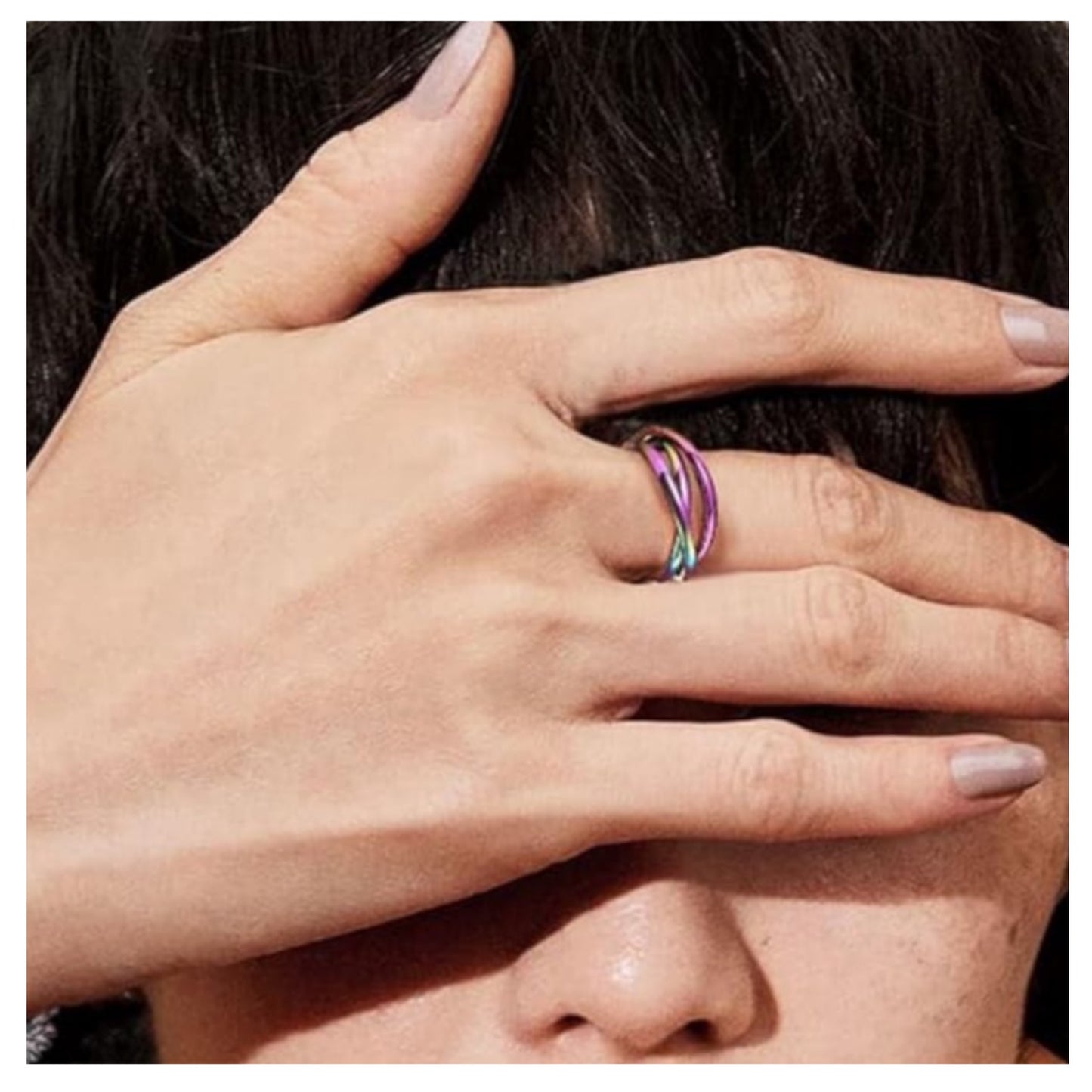 Rainbow Triple Interconnected Anxiety Fidget Ring